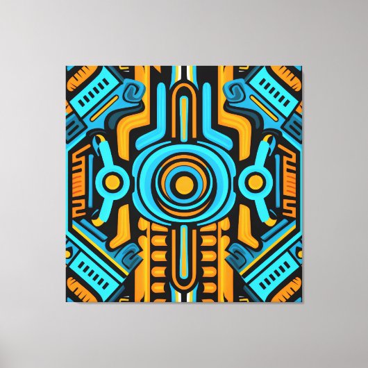 155 Blauw en oranje symmetrisch patroon Canvas Afdruk (Voorkant)