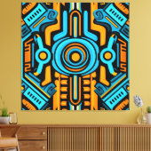 155 Blauw en oranje symmetrisch patroon Canvas Afdruk (Insitu (Woonkamer))