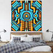 155 Blauw en oranje symmetrisch patroon Canvas Afdruk (Insitu (Slaapkamer))