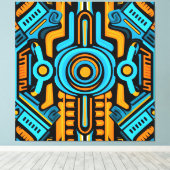 155 Blauw en oranje symmetrisch patroon Canvas Afdruk (Insitu (Houten vloer))