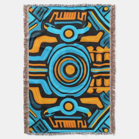 155 Blauw en oranje symmetrisch patroon Deken (Voorkant Verticaal)