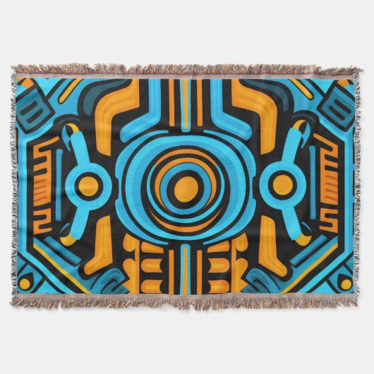 155 Blauw en oranje symmetrisch patroon Deken (Voorkant)