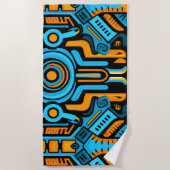 155 Blauw en oranje symmetrisch patroon Strandlaken (Voorkant)