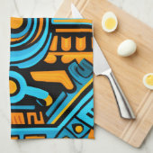 155 Blauw en oranje symmetrisch patroon Theedoek (Quarter Fold)