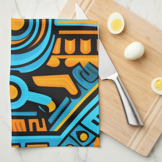 155 Blauw en oranje symmetrisch patroon Theedoek (Quarter Fold)