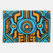 155 Blauw en oranje symmetrisch patroon Theedoek (Horizontaal)