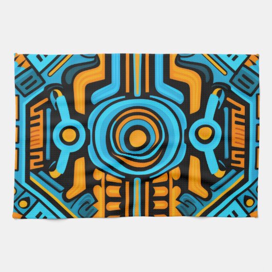 155 Blauw en oranje symmetrisch patroon Theedoek (Horizontaal)