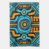 155 Blauw en oranje symmetrisch patroon Theedoek (Verticaal)