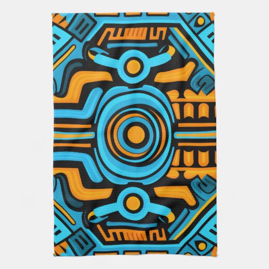 155 Blauw en oranje symmetrisch patroon Theedoek (Verticaal)