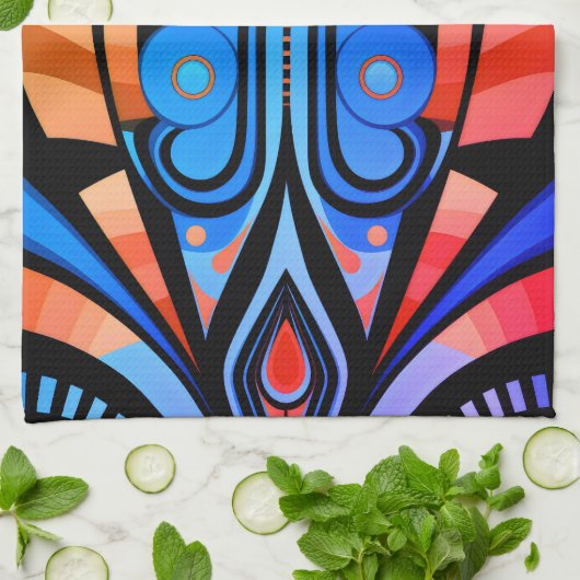 155 blauw en rood patroon eenvoudige vormen theedoek (Gevouwen)