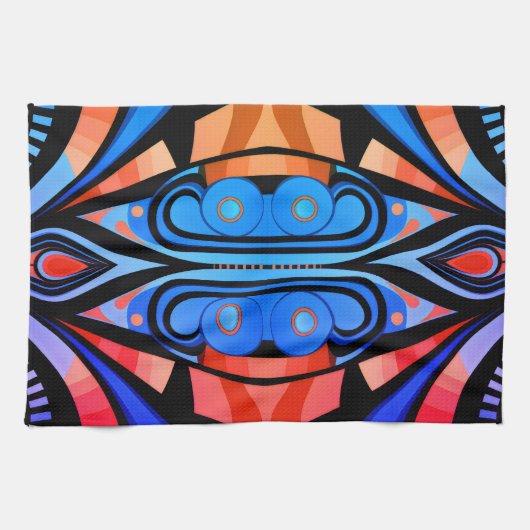 155 blauw en rood patroon eenvoudige vormen theedoek (Horizontaal)