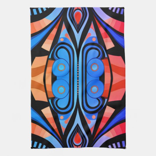 155 blauw en rood patroon eenvoudige vormen theedoek (Verticaal)