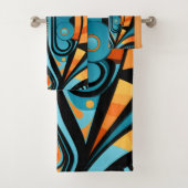 155 blauw en sinaasappel patroon eenvoudige vormen bad handdoek (Insitu)