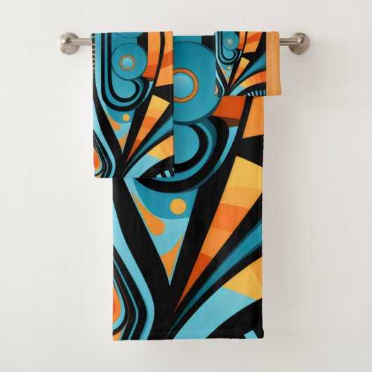 155 blauw en sinaasappel patroon eenvoudige vormen bad handdoek (Insitu)