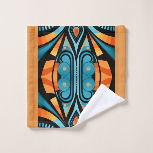 155 blauw en sinaasappel patroon eenvoudige vormen bad handdoek (Wasdoekje)