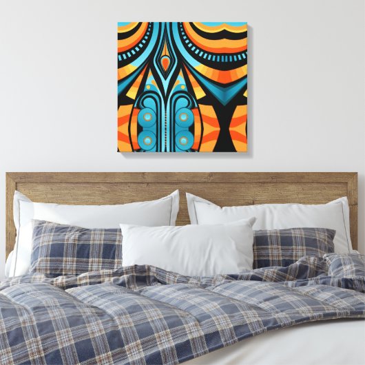 155 blauw en sinaasappel patroon eenvoudige vormen canvas afdruk (Insitu (Slaapkamer))