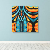 155 blauw en sinaasappel patroon eenvoudige vormen canvas afdruk (Insitu (Houten vloer))