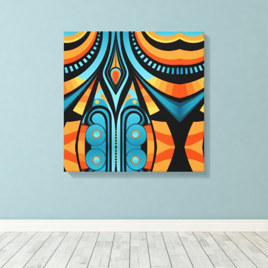 155 blauw en sinaasappel patroon eenvoudige vormen canvas afdruk (Insitu (Houten vloer))