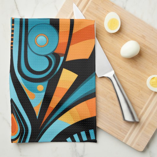 155 blauw en sinaasappel patroon eenvoudige vormen theedoek (Quarter Fold)