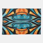 155 blauw en sinaasappel patroon eenvoudige vormen theedoek (Horizontaal)