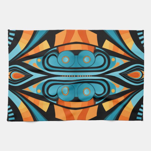 155 blauw en sinaasappel patroon eenvoudige vormen theedoek (Horizontaal)