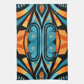 155 blauw en sinaasappel patroon eenvoudige vormen theedoek (Verticaal)