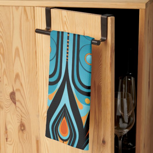 155 blauw en sinaasappel patroon eenvoudige vormen theedoek (Derde Gevouwen)