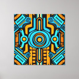 155 blauwe en oranje symmetrische patroon canvas afdruk