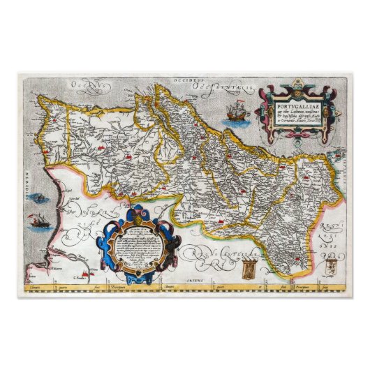 1560 Map of Portugal by Ortelius Foto Afdruk (Voorkant)