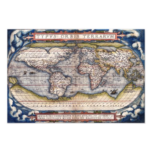 1564 World Map by Ortelius Foto Afdruk (Voorkant)