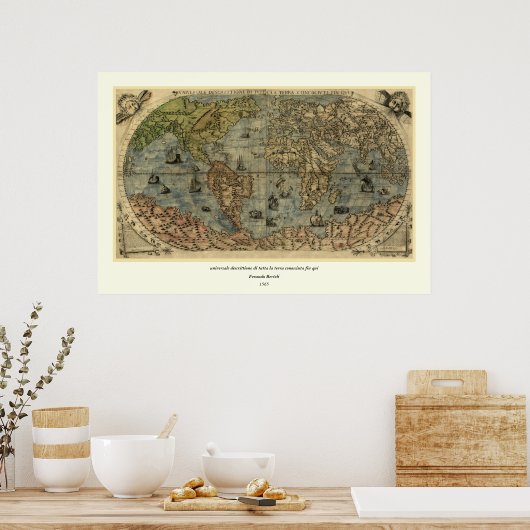 1565 Ferando Berteli (Fernando Bertelli) Wereldkaa Poster (Keuken)