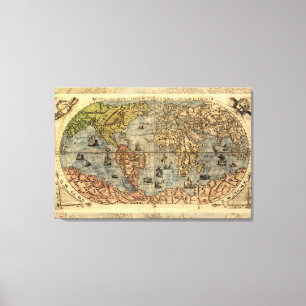 1565 Forlani Antieke Wereldkaart Renaissance  Canvas Afdruk
