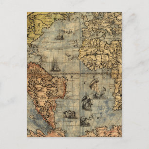 1565 Forlani Antieke Wereldkaart Vintage Cartograf Briefkaart