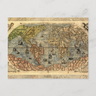 1565 Forlani Antieke Wereldkaart Vintage Cartograf Briefkaart
