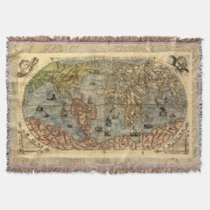 1565 Forlani Antieke Wereldkaart Vintage Cartograf Deken
