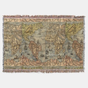 1565 Forlani Antieke Wereldkaart Vintage Cartograf Deken