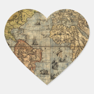 1565 Forlani Antieke Wereldkaart Vintage Cartograf Hart Sticker