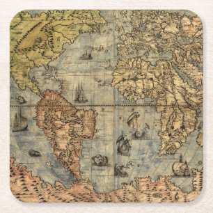 1565 Forlani Antieke Wereldkaart Vintage Cartograf Kartonnen Onderzetters