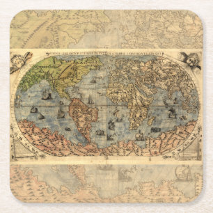 1565 Forlani Antieke Wereldkaart Vintage Cartograf Kartonnen Onderzetters