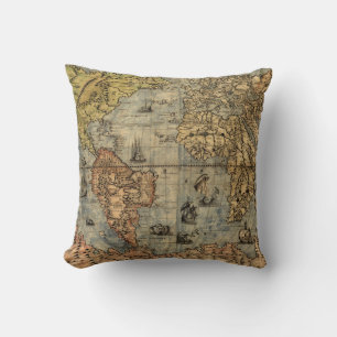 1565 Forlani Antieke Wereldkaart Vintage Cartograf Kussen