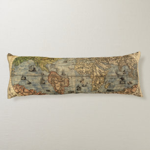 1565 Forlani Antieke Wereldkaart Vintage Cartograf Lichaamskussen
