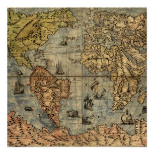 1565 Forlani Antieke Wereldkaart Vintage Cartograf Poster