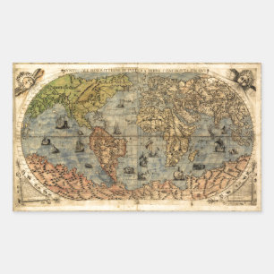 1565 Forlani Antieke Wereldkaart Vintage Cartograf Rechthoekige Sticker