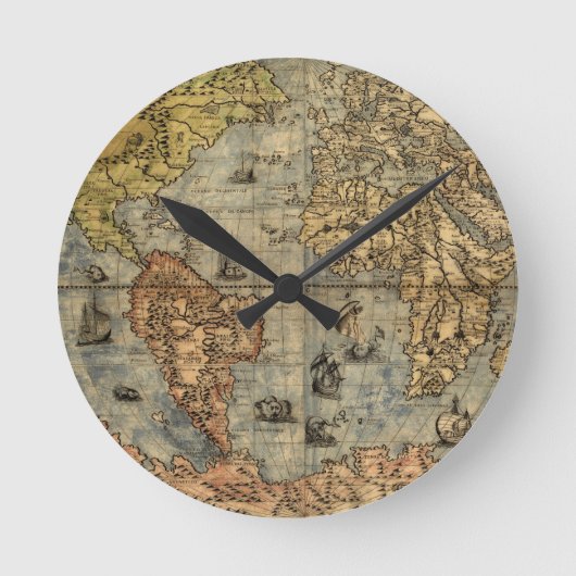 1565 Forlani Antieke Wereldkaart Vintage Cartograf Ronde Klok (Voorkant)
