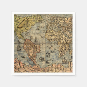 1565 Forlani Antieke Wereldkaart Vintage Cartograf Servetten