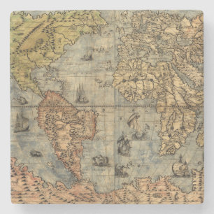 1565 Forlani Antieke Wereldkaart Vintage Cartograf Stenen Onderzetter