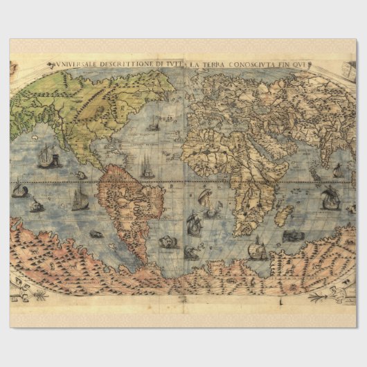 1565 Forlani AntiquevWereldkaart Renaissance Cadeaupapier (Vlak)