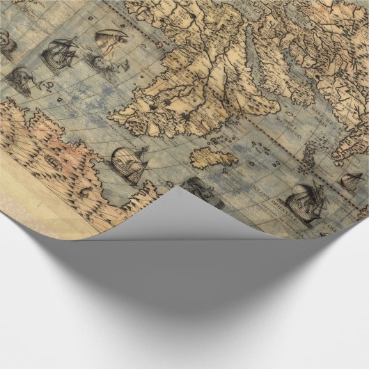 1565 Forlani AntiquevWereldkaart Renaissance Cadeaupapier (Hoek)