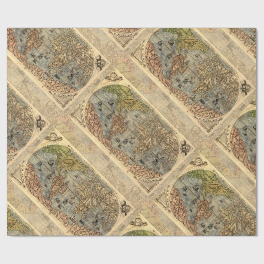 1565 Forlani AntiquevWereldkaart Renaissance Cadeaupapier (Vlak)