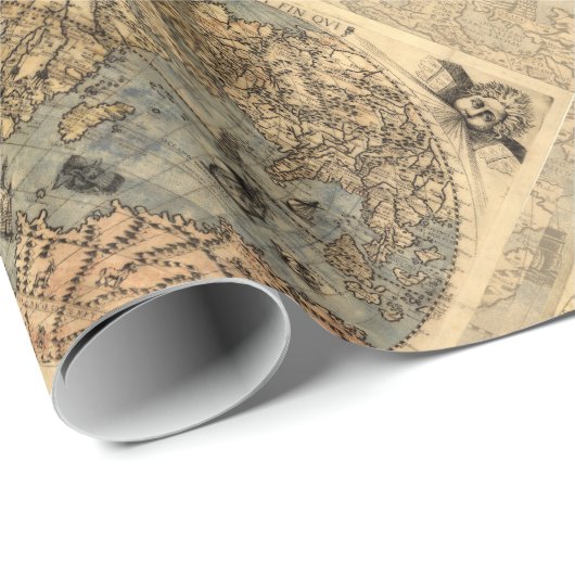 1565 Forlani AntiquevWereldkaart Renaissance Cadeaupapier (Rol Hoek)